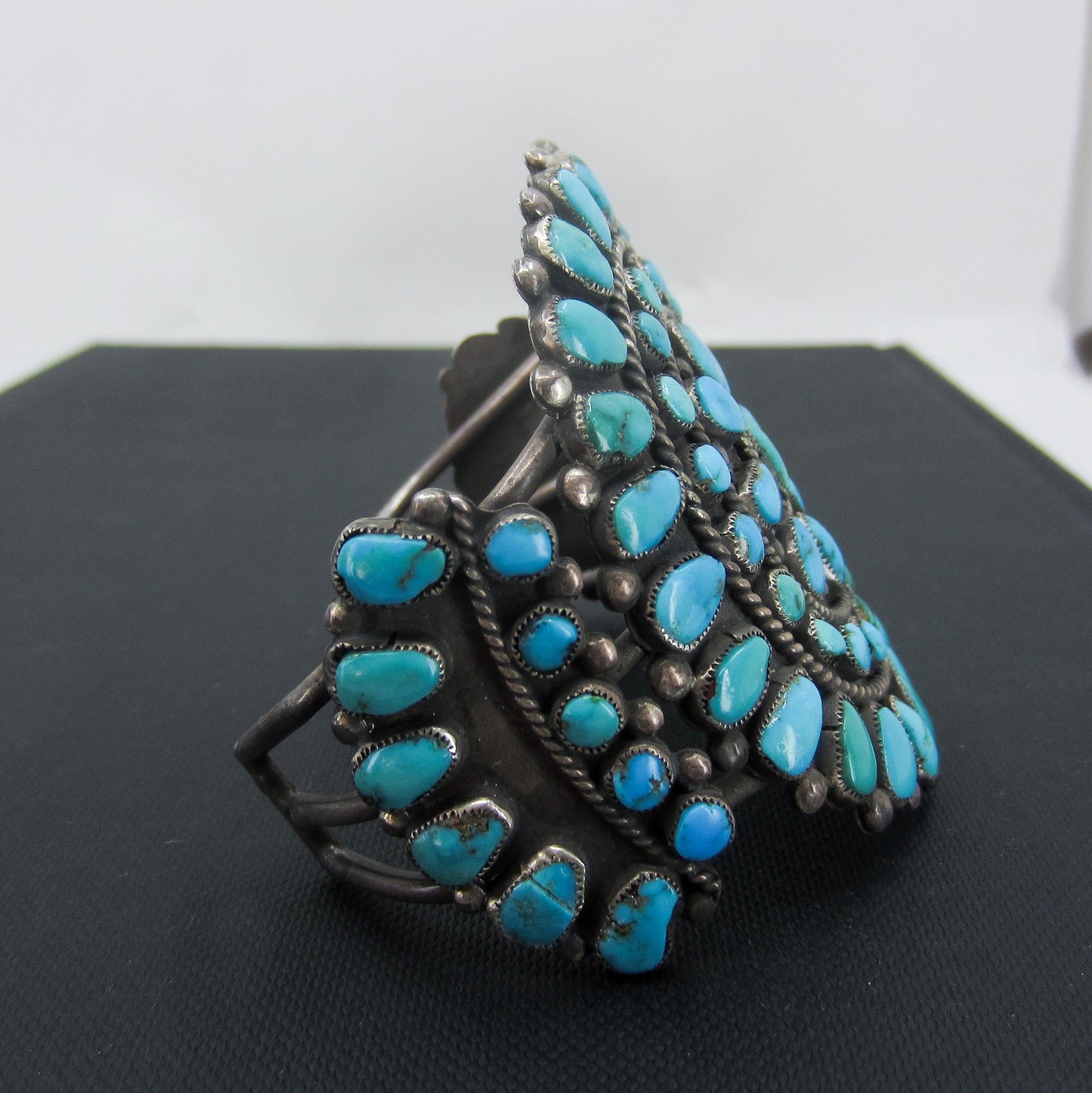 SOLD—HUGE Zuni Turquoise Petit Point Men's Cuff Sterling c. 1950