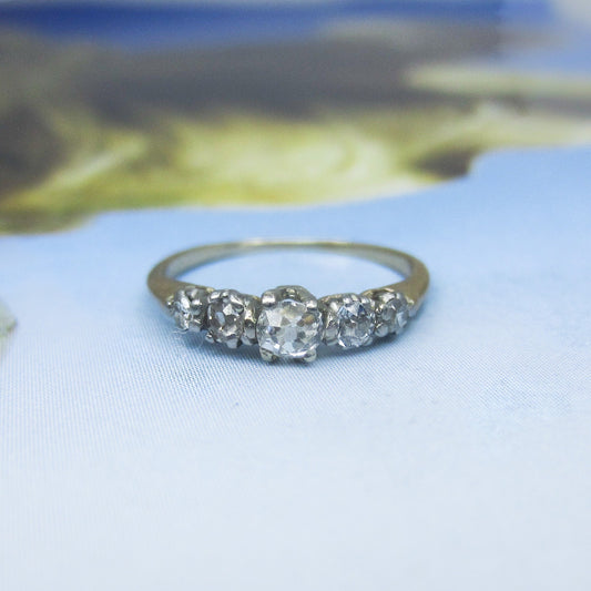 SOLD--Dainty Edwardian Five Old Mine Diamond Band 18k