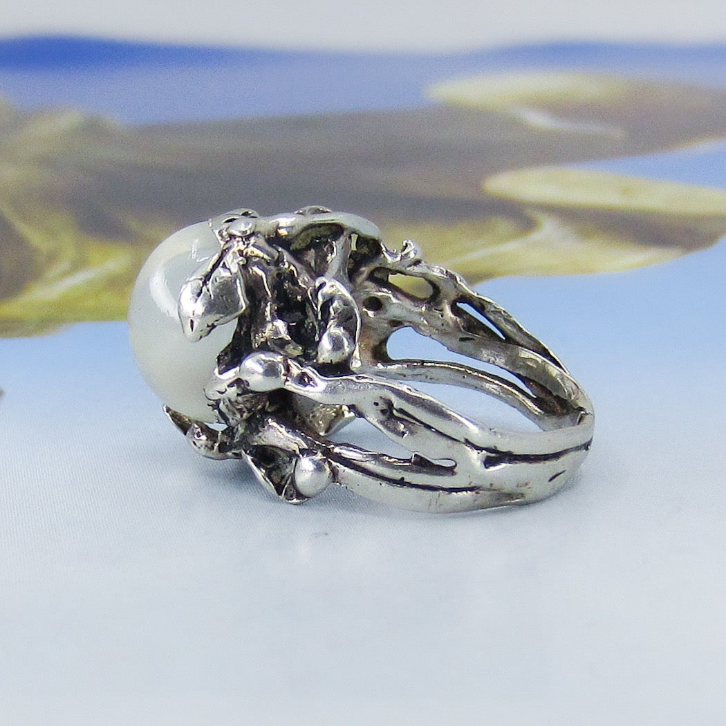 SOLD - Vintage Brutalist Moonstone Ring Sterling c. 1970