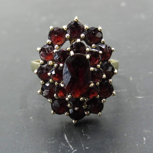 SOLD--Vintage Mid-Century Garnet Cluster Ring 8k, Dutch c. 1950