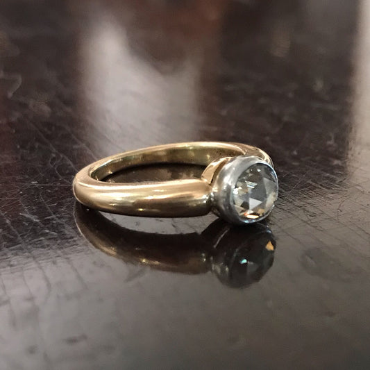 SOLD--Antique Bezel Set Rose Cut Diamond Engagement Ring Silver/14k c. 1900
