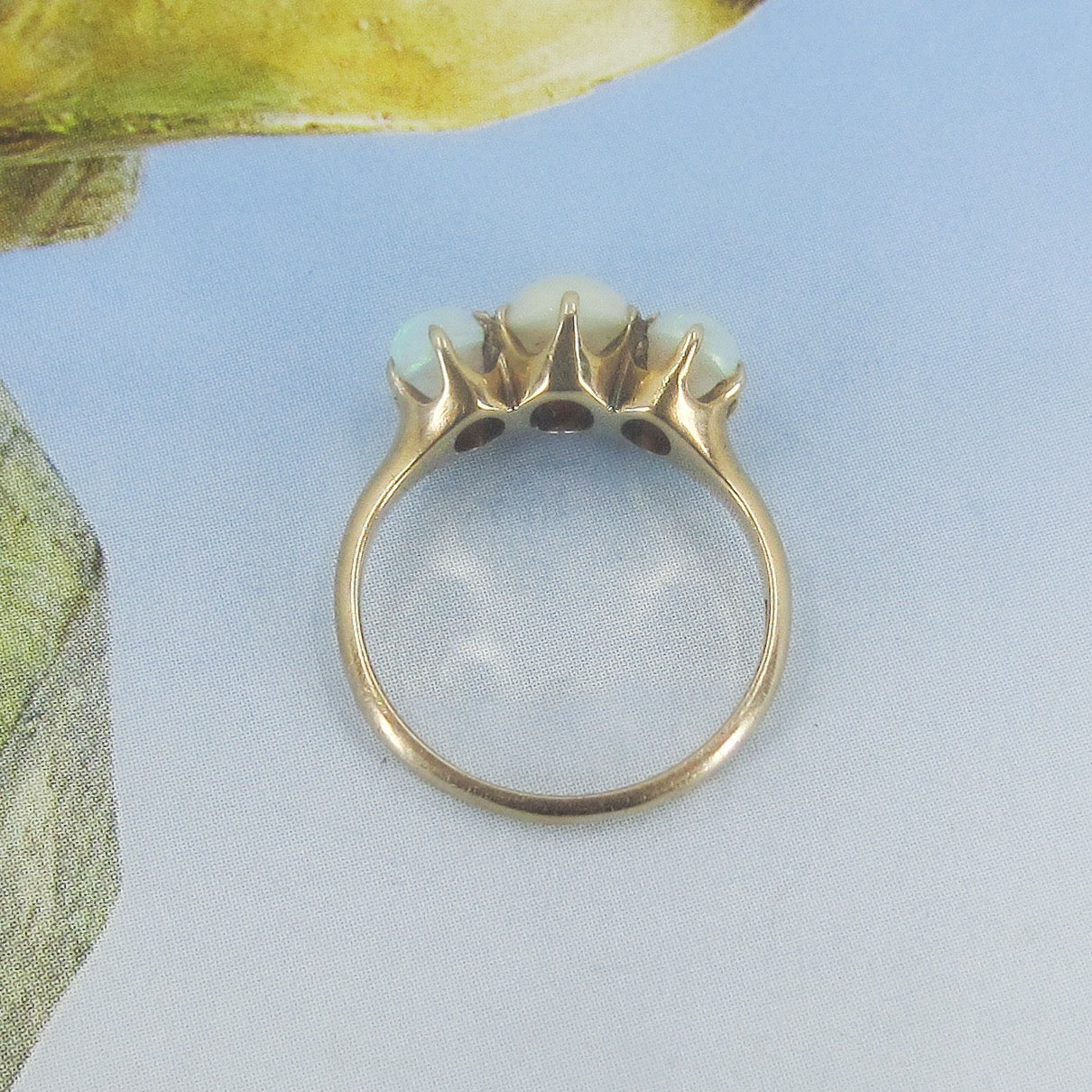 SOLD--Victorian Three Opal Ring 14k c. 1880
