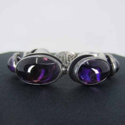 SOLD--Antonio Pineda Mid-Century Amethyst Cabochon Bracelet Sterling Silver c. 1960