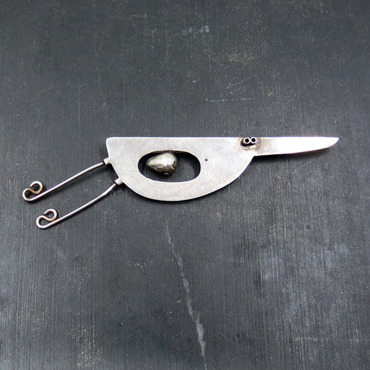 SOLD- Post-Modern Bird Brooch Sterling, Gabrielle Gould c. 1990