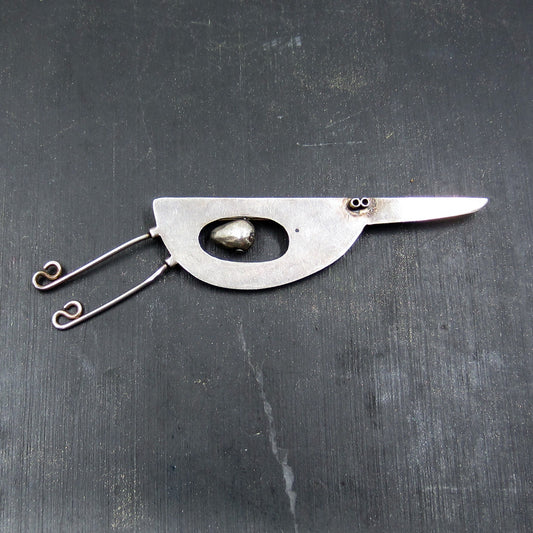 Post-Modern Bird Brooch Sterling, Gabrielle Gould c. 1990