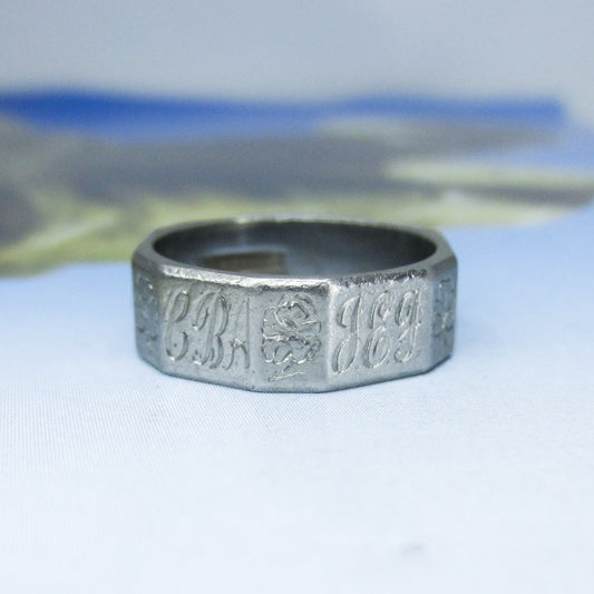 Edwardian Wide Engraved Band Platinum, size 6.25 c. 1900