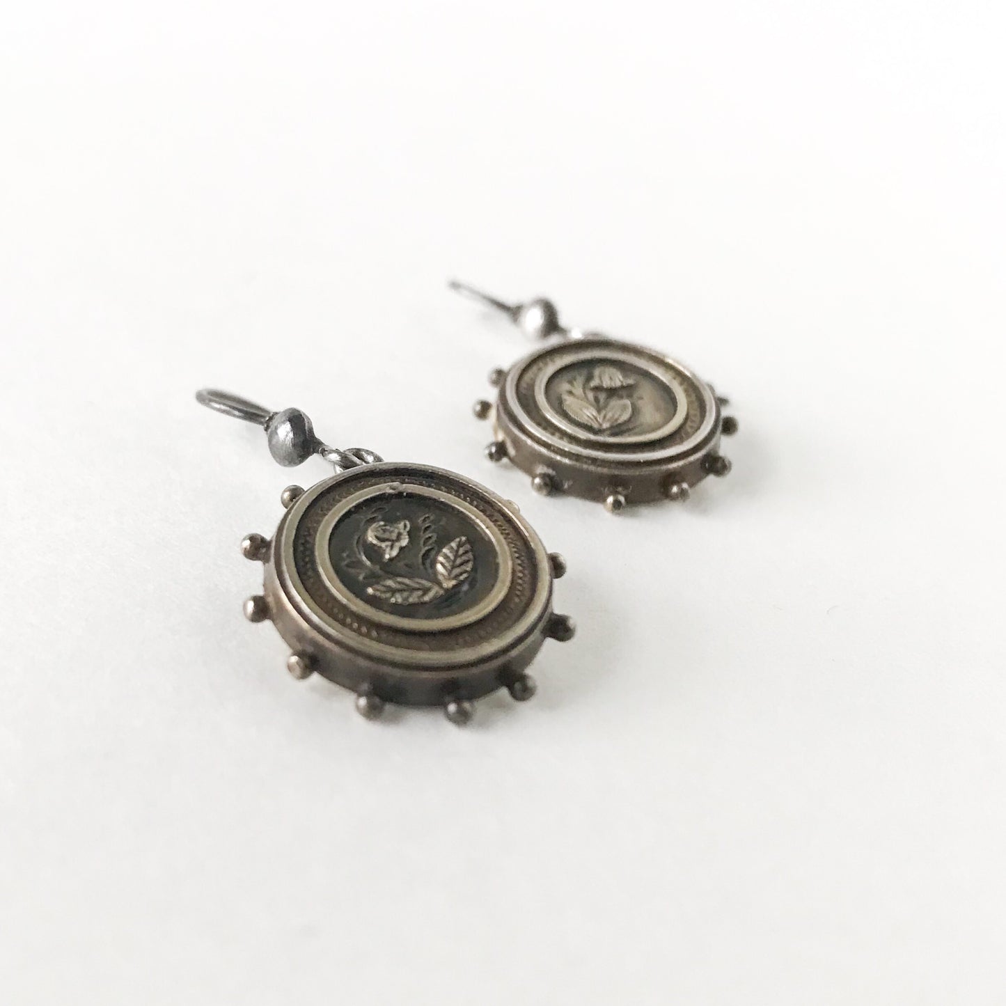 SOLD-Victorian Flower Earrings Silver c. 1890