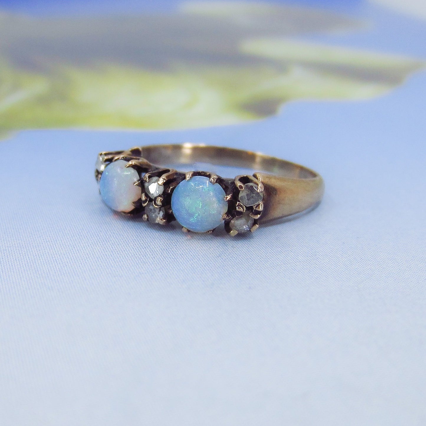 SOLD-Victorian Opal and Rose Cut Diamond Ring 14k c. 1890