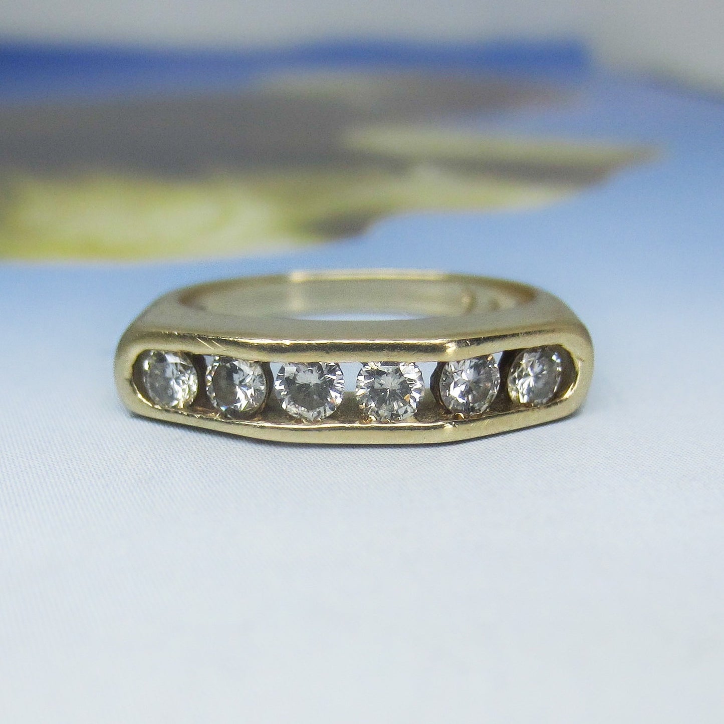 SOLD--Vintage Angled Channel Set Diamond Band 14k c. 1970