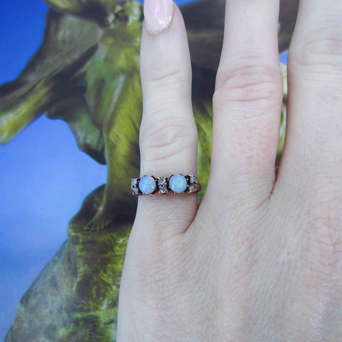 SOLD-Victorian Opal and Rose Cut Diamond Ring 14k c. 1890