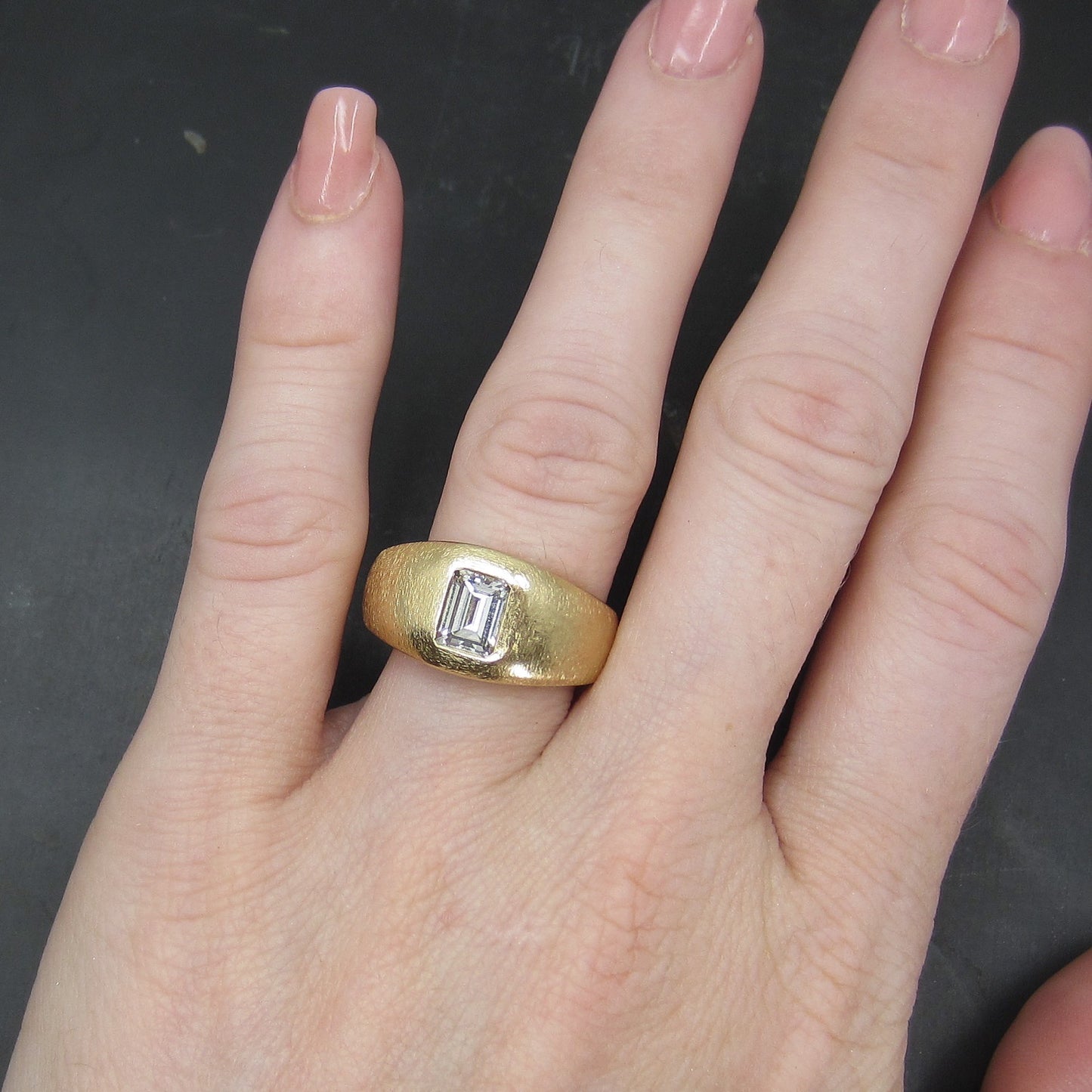 SOLD-Vintage Emerald Cut Diamond .83ct Signet Ring 14k c. 1970