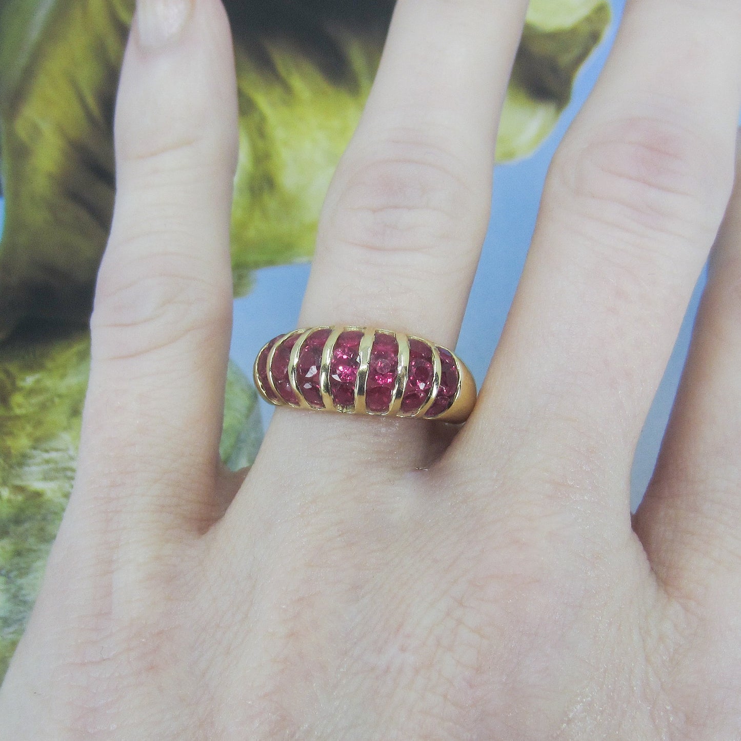 SOLD-Vintage Channel Set Ruby Ring 14k c. 1980