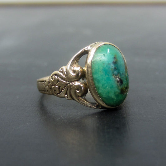 SOLD--Art Deco Turquoise Signet Ring 10k, Ostby & Barton c. 1930