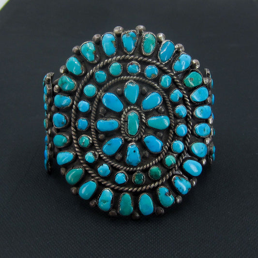 SOLD—HUGE Zuni Turquoise Petit Point Men's Cuff Sterling c. 1950