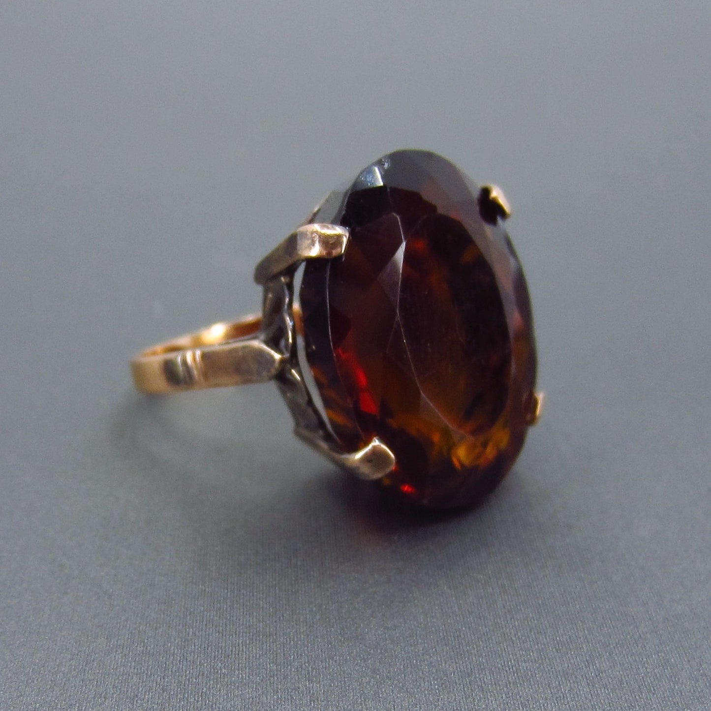 SOLD—Retro Huge Oval Garnet Cocktail Ring 14k c. 1940