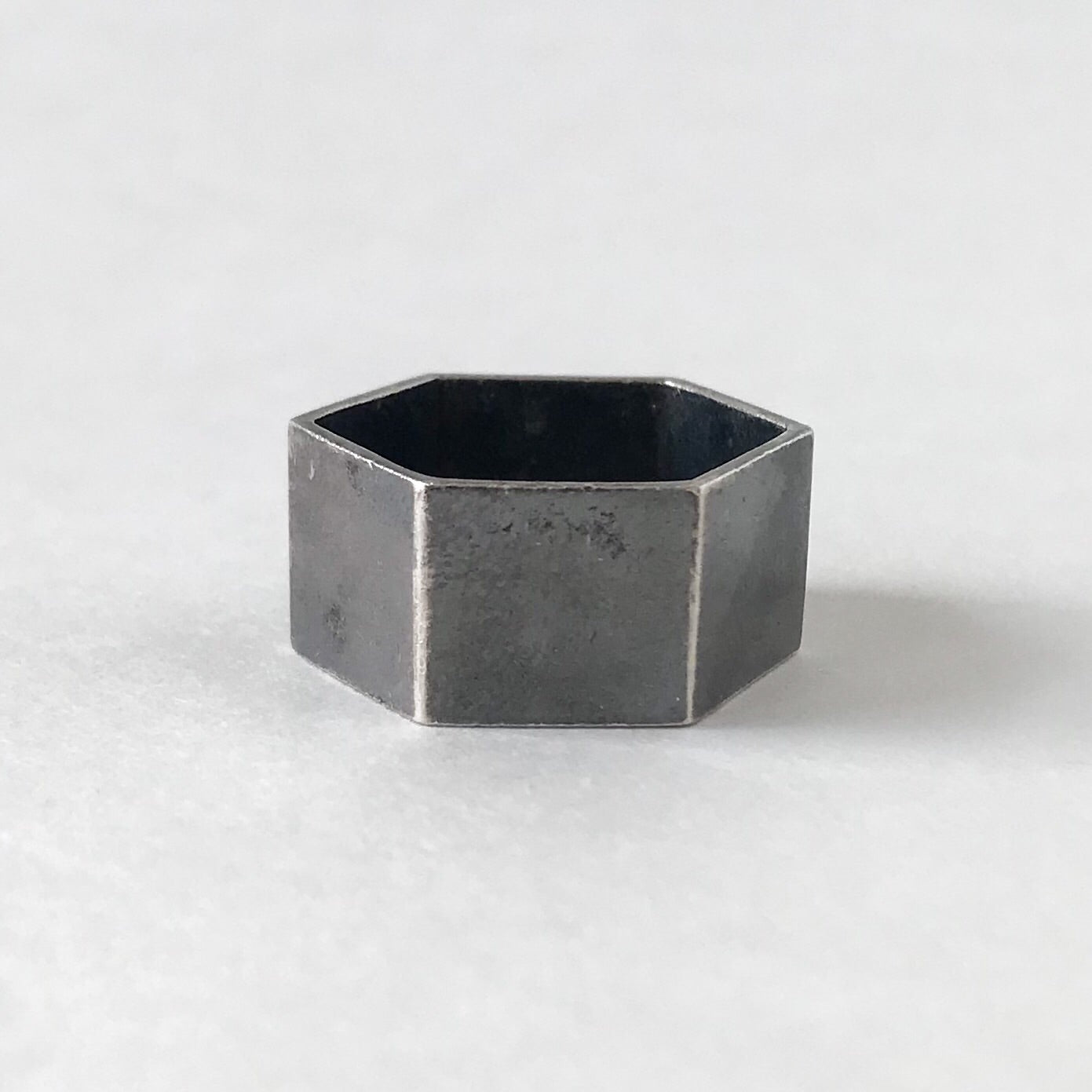 SOLD--Modernist Wide Hexagon Band Sterling, size 10.5