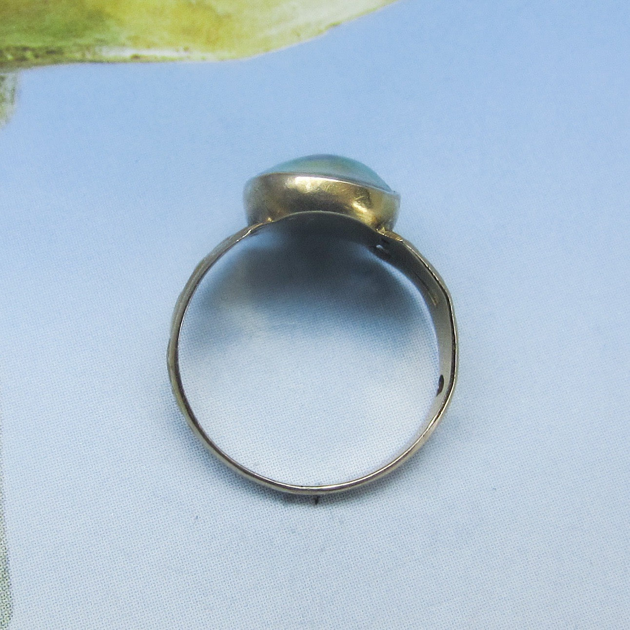 SOLD--Art Nouveau Mother of Pearl Ring 10k c. 1890