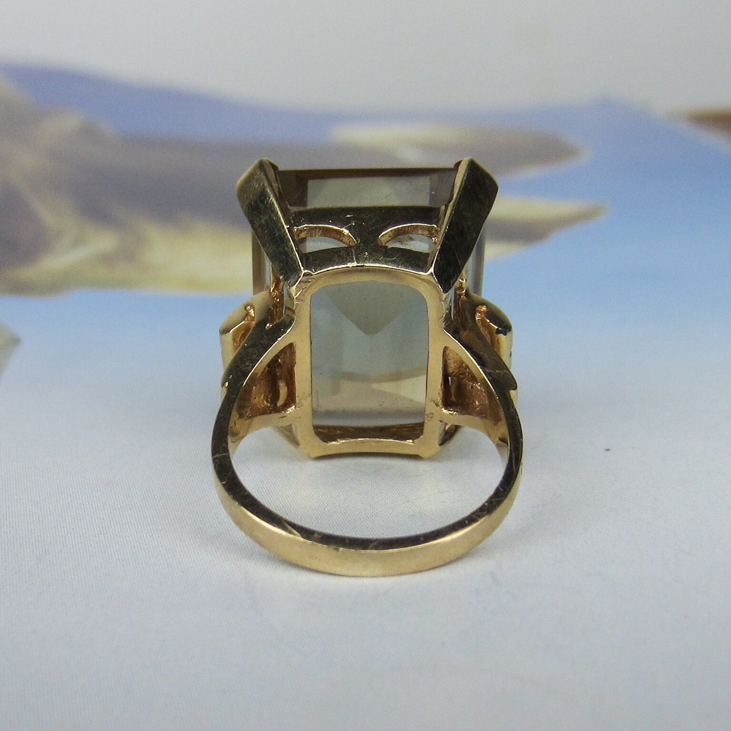 Glam Mid-Century Citrine Cocktail Ring 14k c. 1960