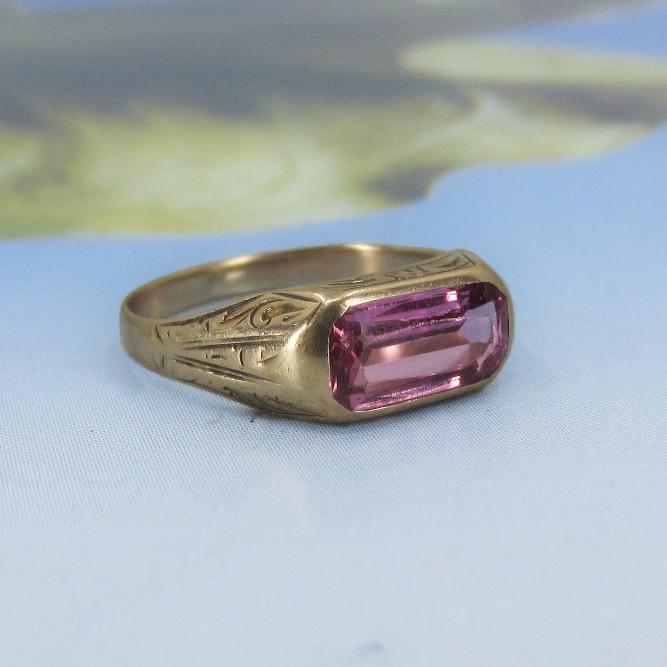 SOLD-Art Deco Pink Sapphire Ring 14k c. 1920