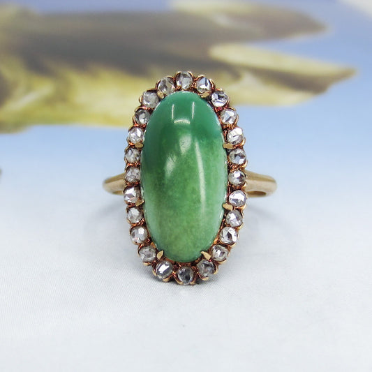 SOLD-Victorian Turquoise and Rose Cut Diamond Cluster Ring 14k c. 1890