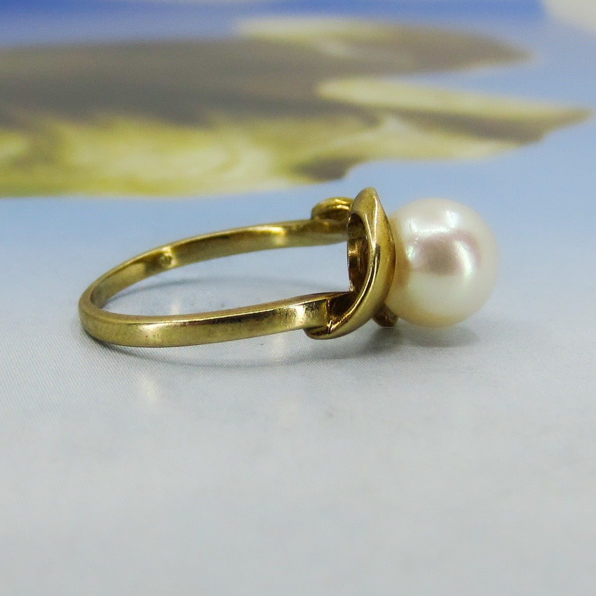 Mid-Century Mikimoto Pearl Ring 14k c. 1960