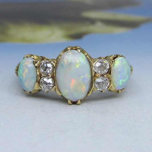 SOLD-Victorian Opal and Old Mine Diamond Ring 18k c. 1890