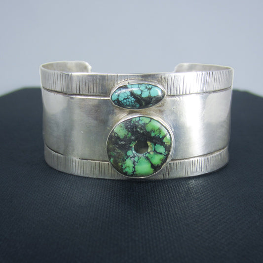 Vintage Turquoise Wide Cuff Sterling c. 1970