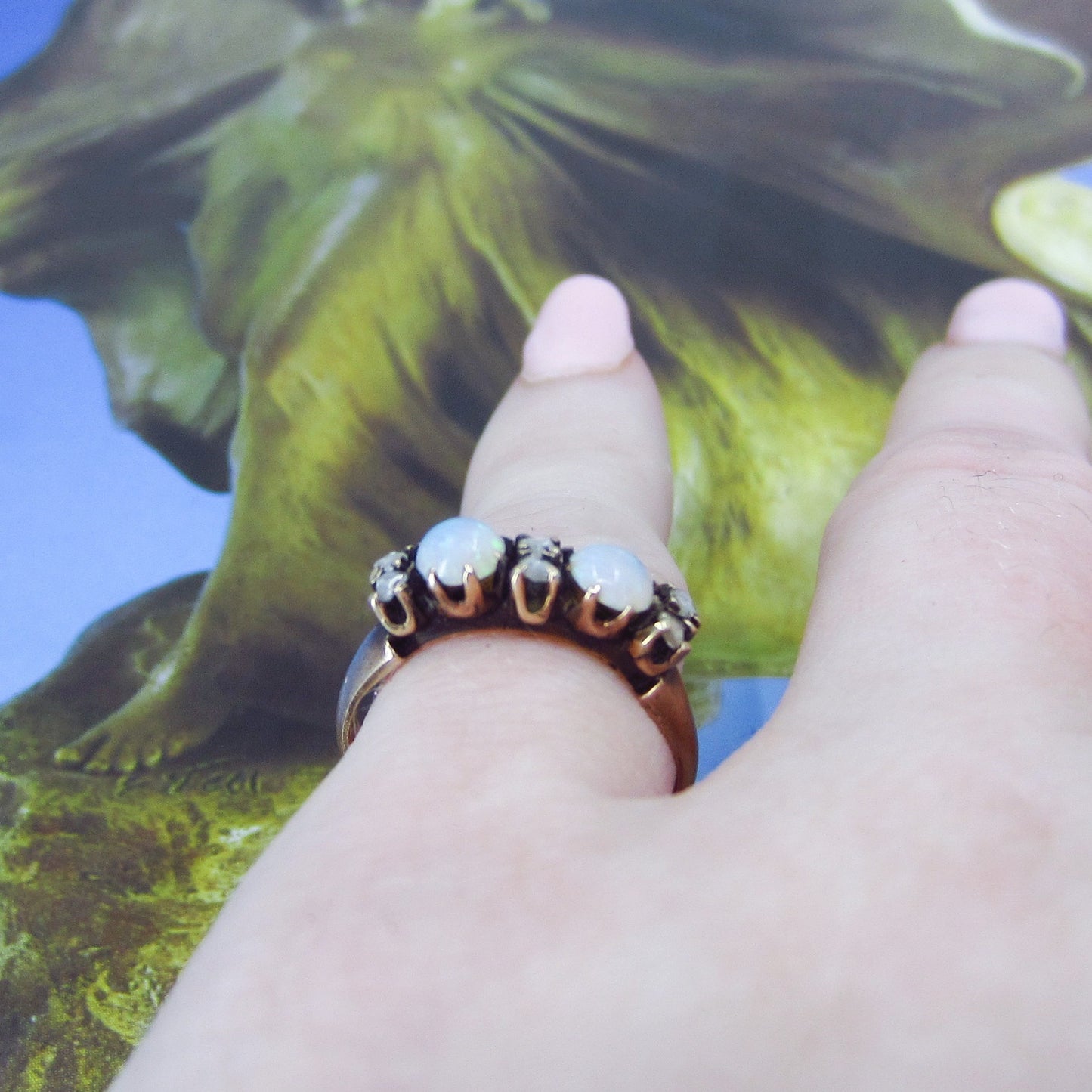 SOLD-Victorian Opal and Rose Cut Diamond Ring 14k c. 1890
