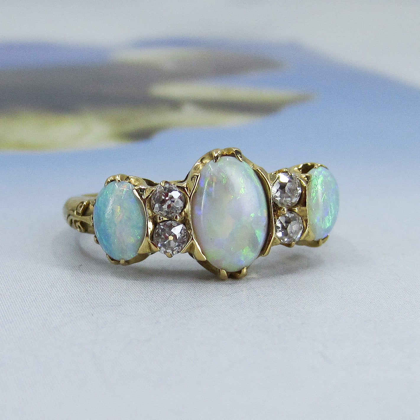 SOLD-Victorian Opal and Old Mine Diamond Ring 18k c. 1890