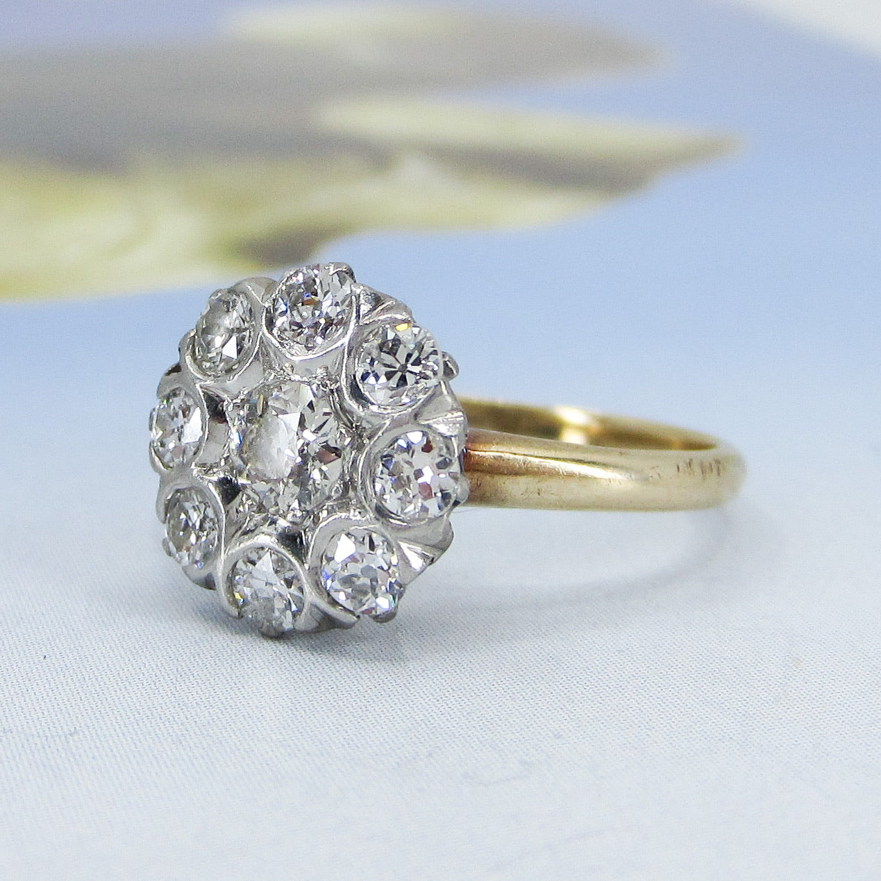 SOLD—Art Deco Old European Diamond Cluster Ring 14k c. 1920