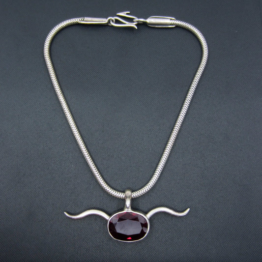 Post-Modern Synthetic Ruby Horn Necklace Sterling, Michael Spirito c. 2000's