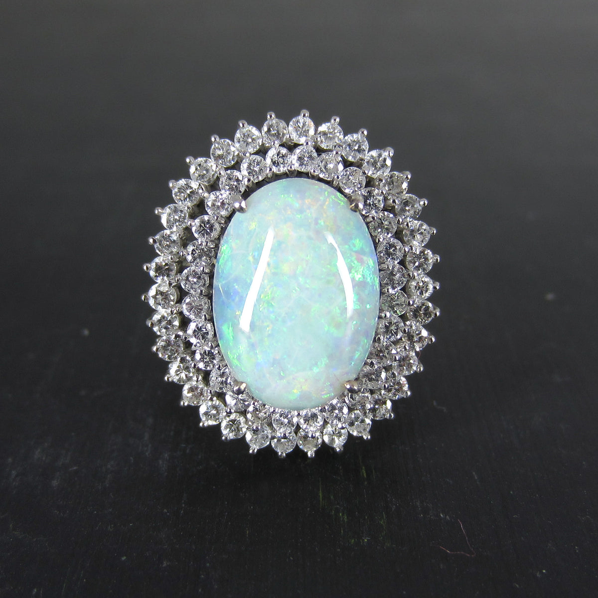 Vintage Opal and Diamond Cluster Ring 14k c. 1980
