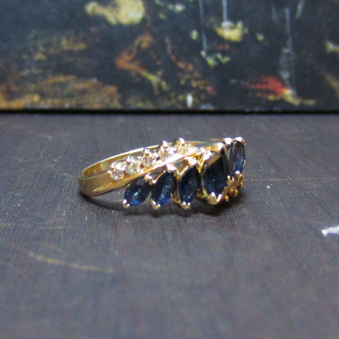 Vintage Sapphire and Diamond Band 14k c. 1990