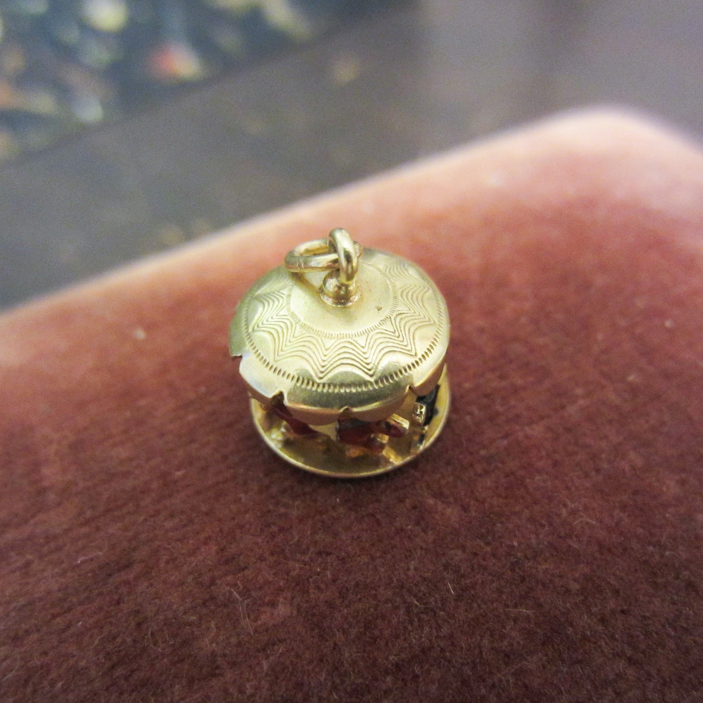 Vintage Enamel Carousel Charm 14k c. 1960