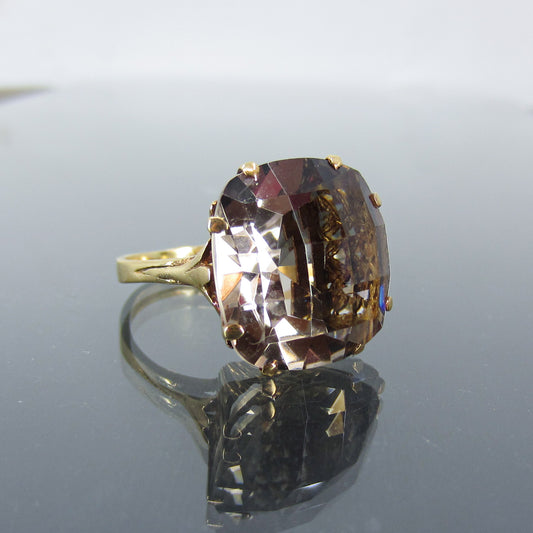 Mid-Century Smoky Quartz Ring 18k c. 1960