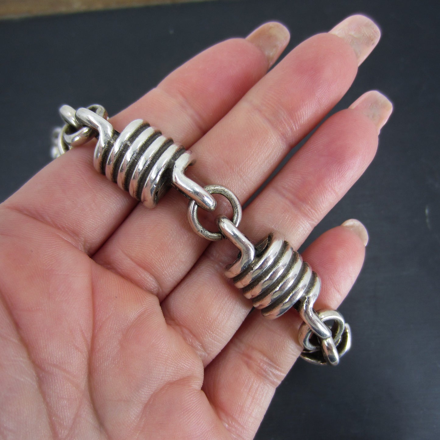 Men's Post Modern Coil Bracelet Sterling c. 1990