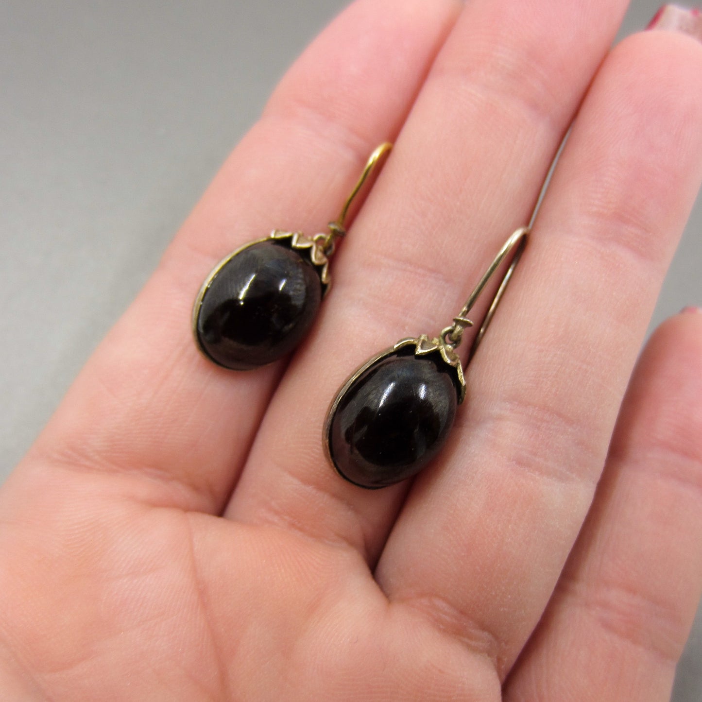 Vintage Garnet Drop Earrings Gilt Silver c. 1930