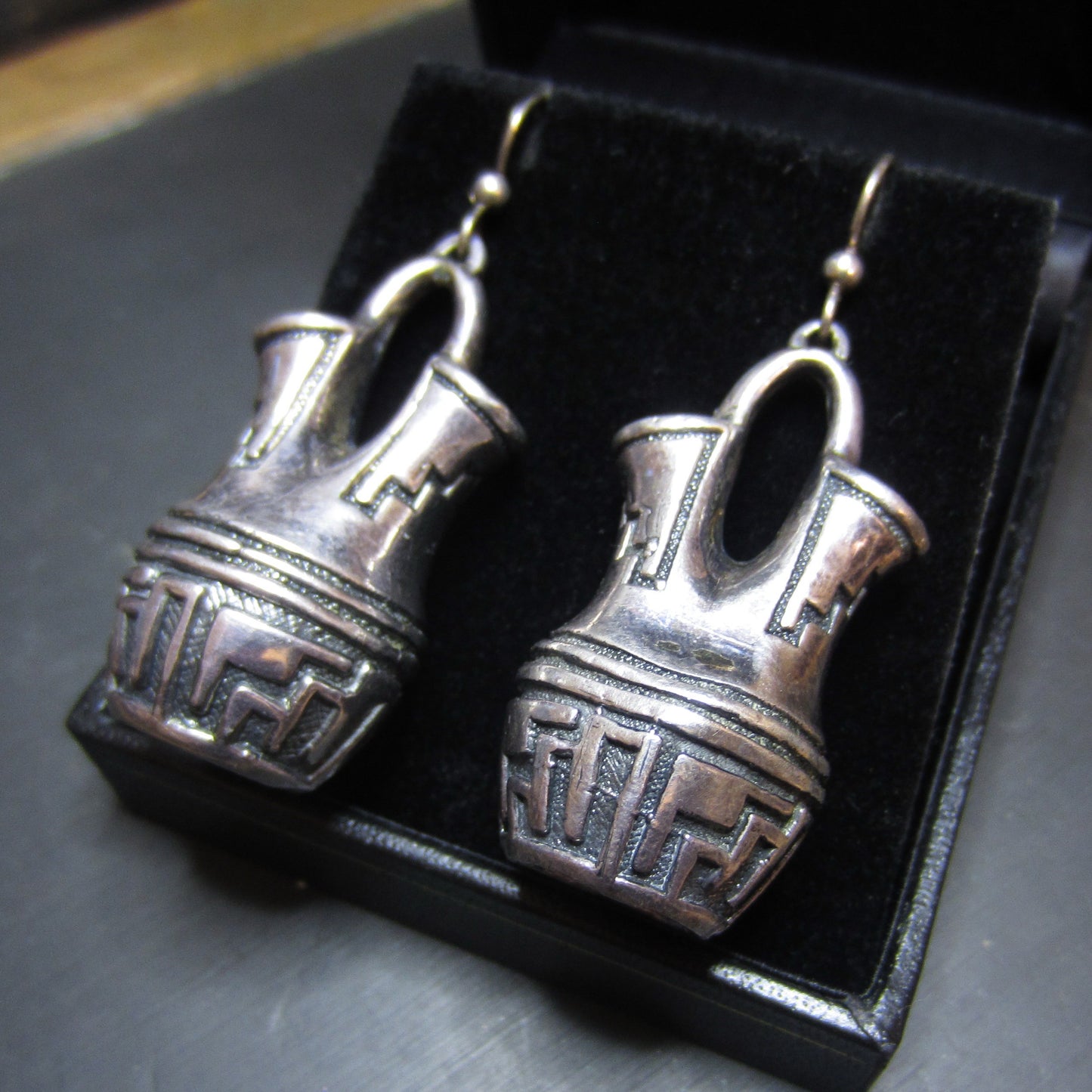Vintage Native American Wedding Vase Earrings Sterling c. 1980