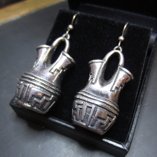 Vintage Native American Wedding Vase Earrings Sterling c. 1980
