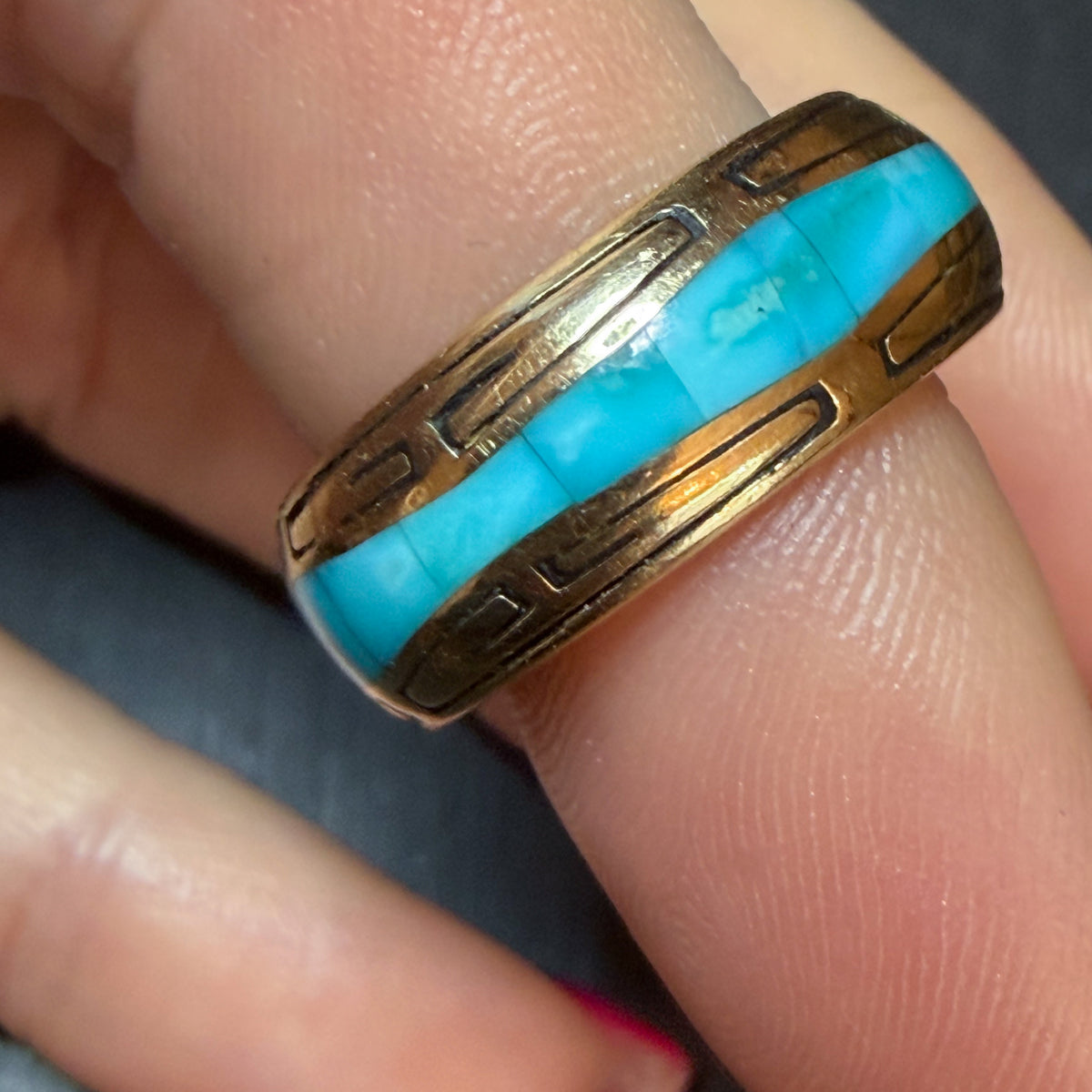 Estate GL Studio Turquoise Inlay Band 14k Size 7