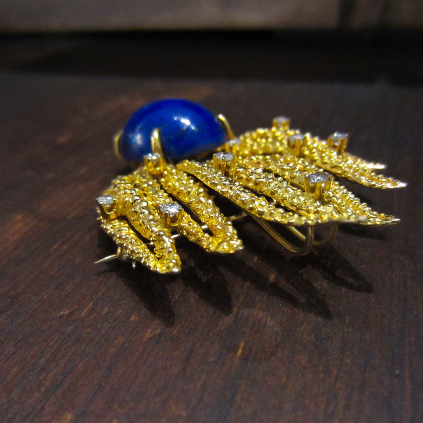 Mid-Century Lapis and Diamond Brooch 14k, KARBRA c. 1966