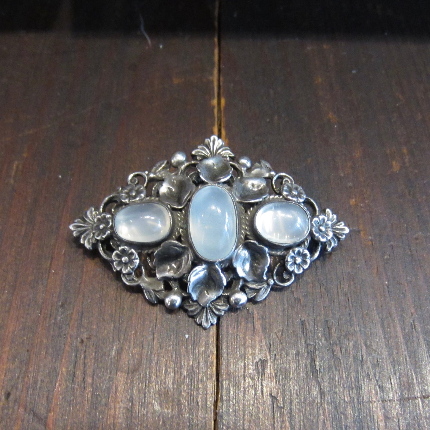 Arts and Crafts Sterling Silver Moonstone Brooch c. 1910