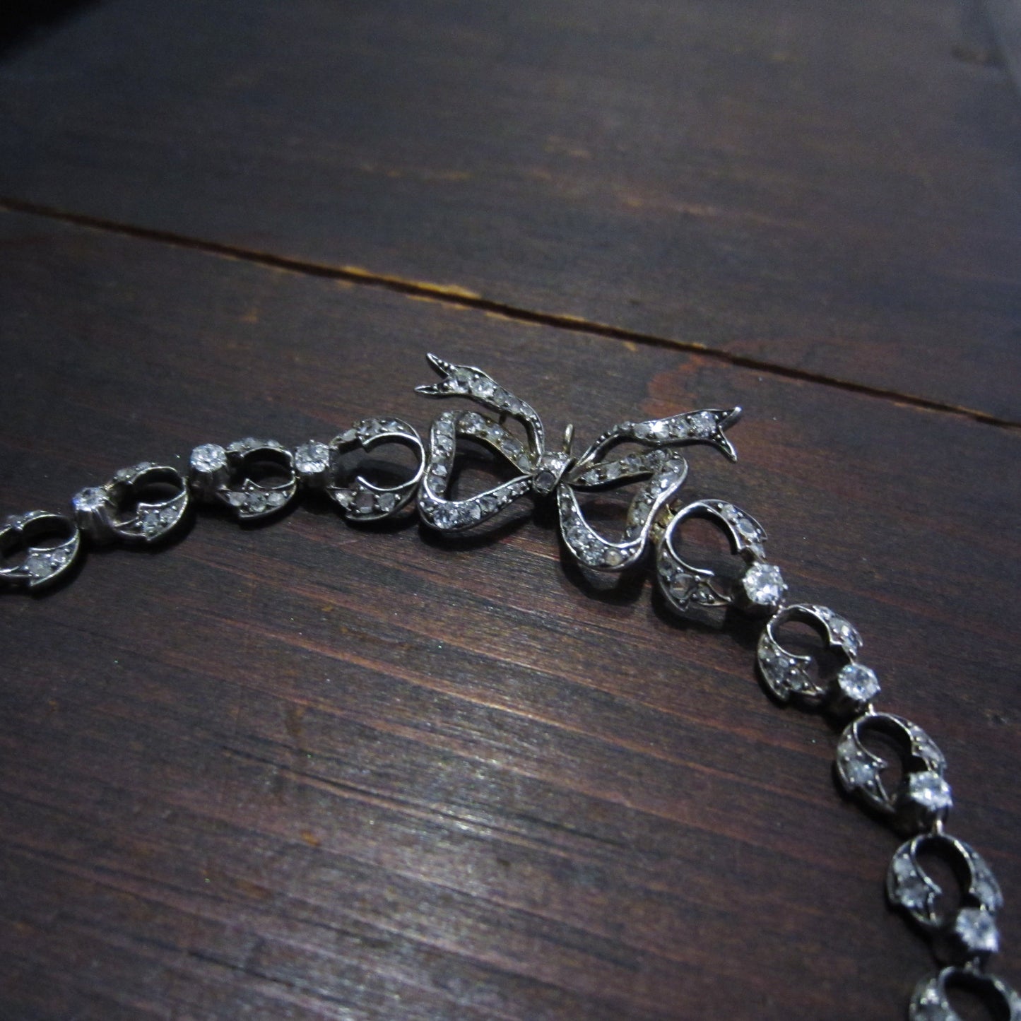 Victorian Diamond Bow Necklace Silver/14k c. 1850