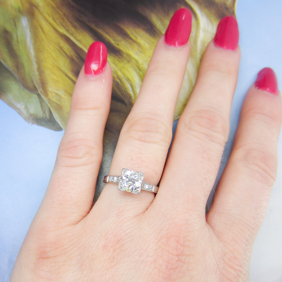 Art Deco Old European .98ct Diamond Engagement Ring Platinum c. 1920