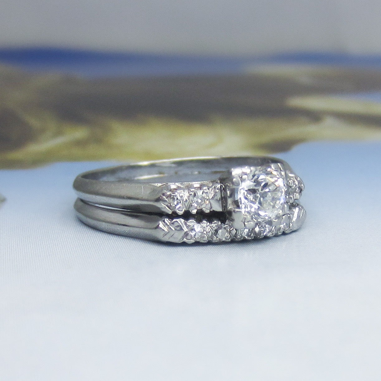 Art Deco Old European Diamond Wedding Set Platinum c. 1930