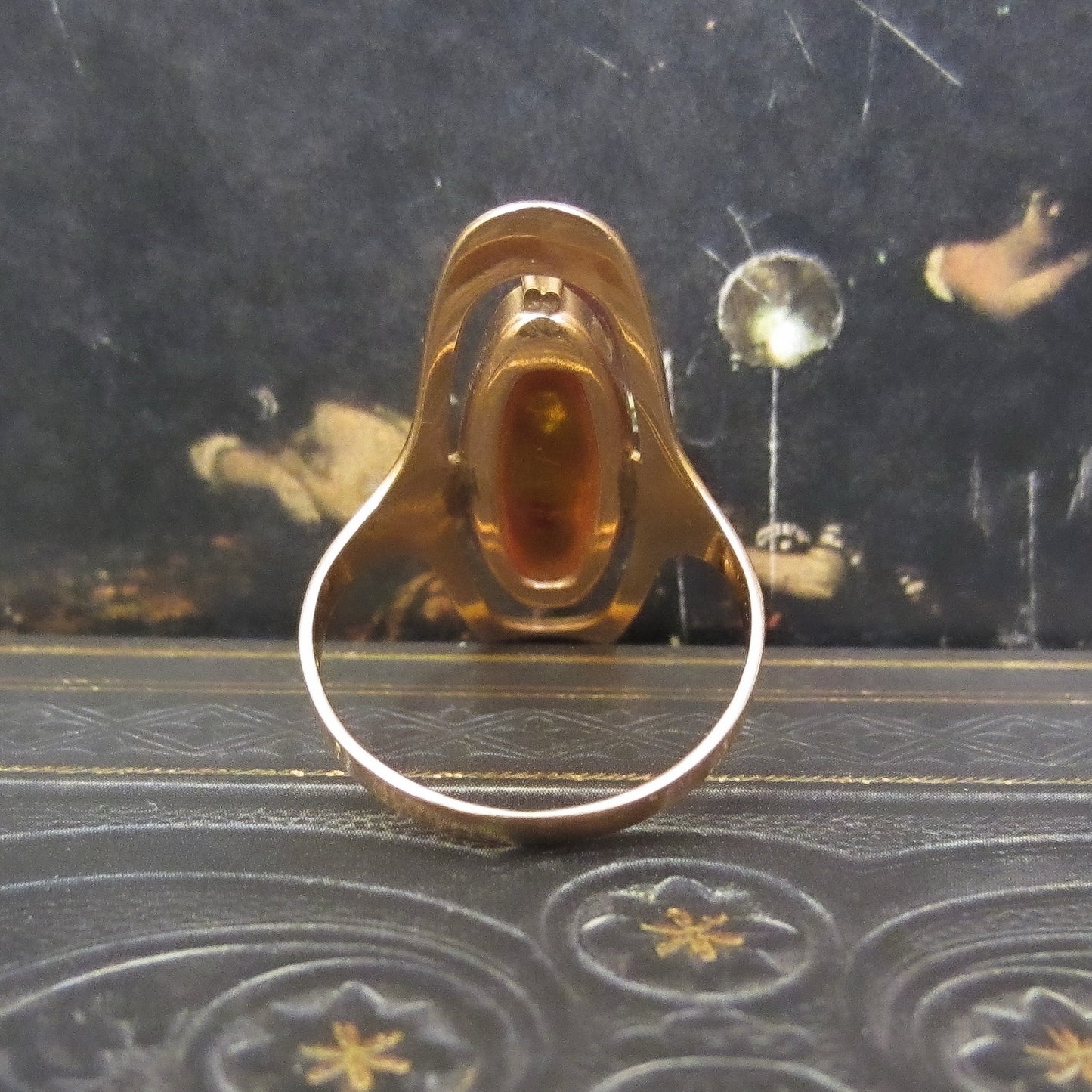 Vintage Soviet Era Russian Amber Ring 14k c. 1970