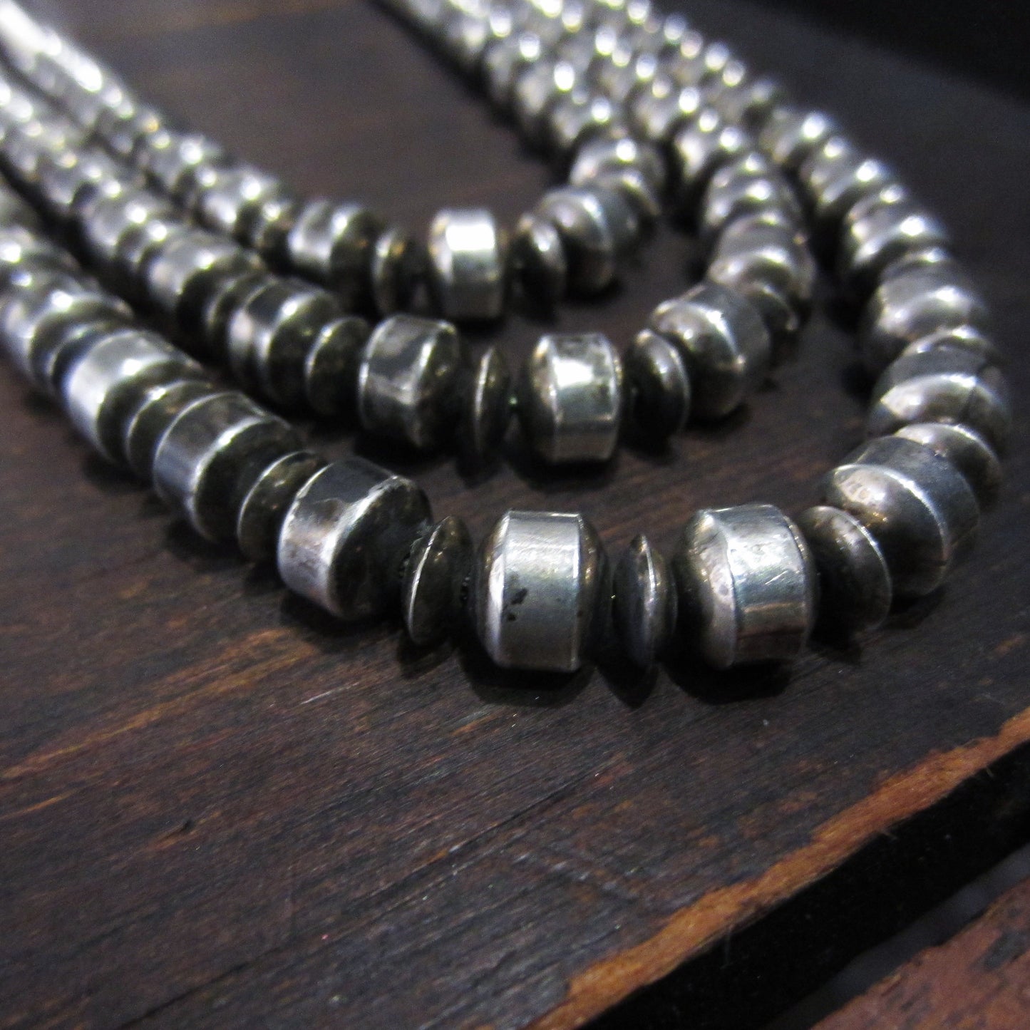 HOLD Vintage Margaret Lee Navajo Triple Strand Necklace Sterling Silver c. 2000