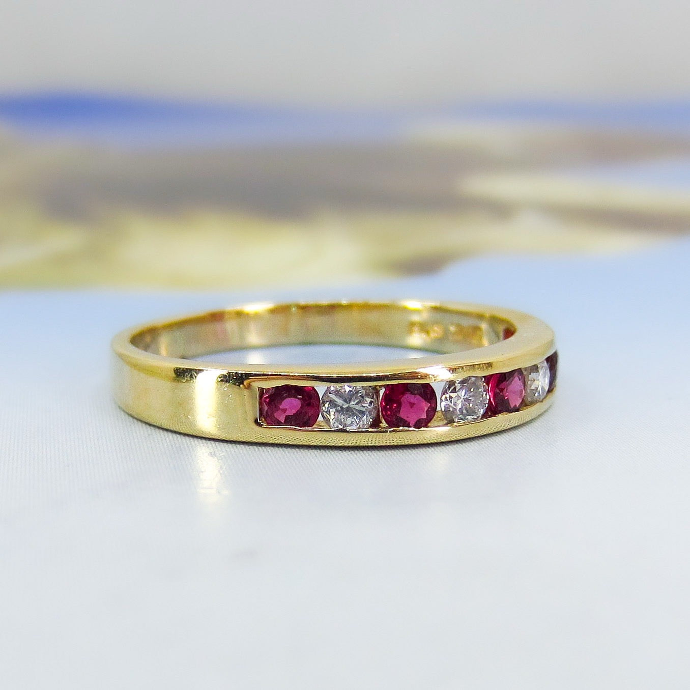 Vintage Ruby and Diamond Band 14k c. 1980