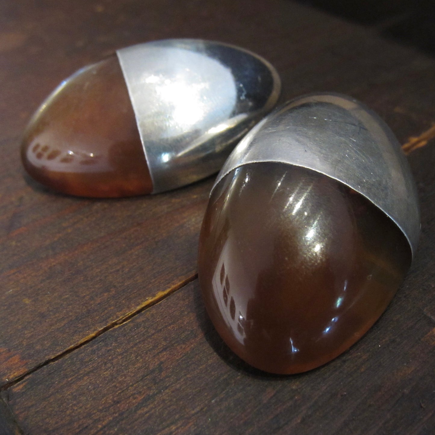 Huge Sterling Silver and Resin Earrings c. 1970