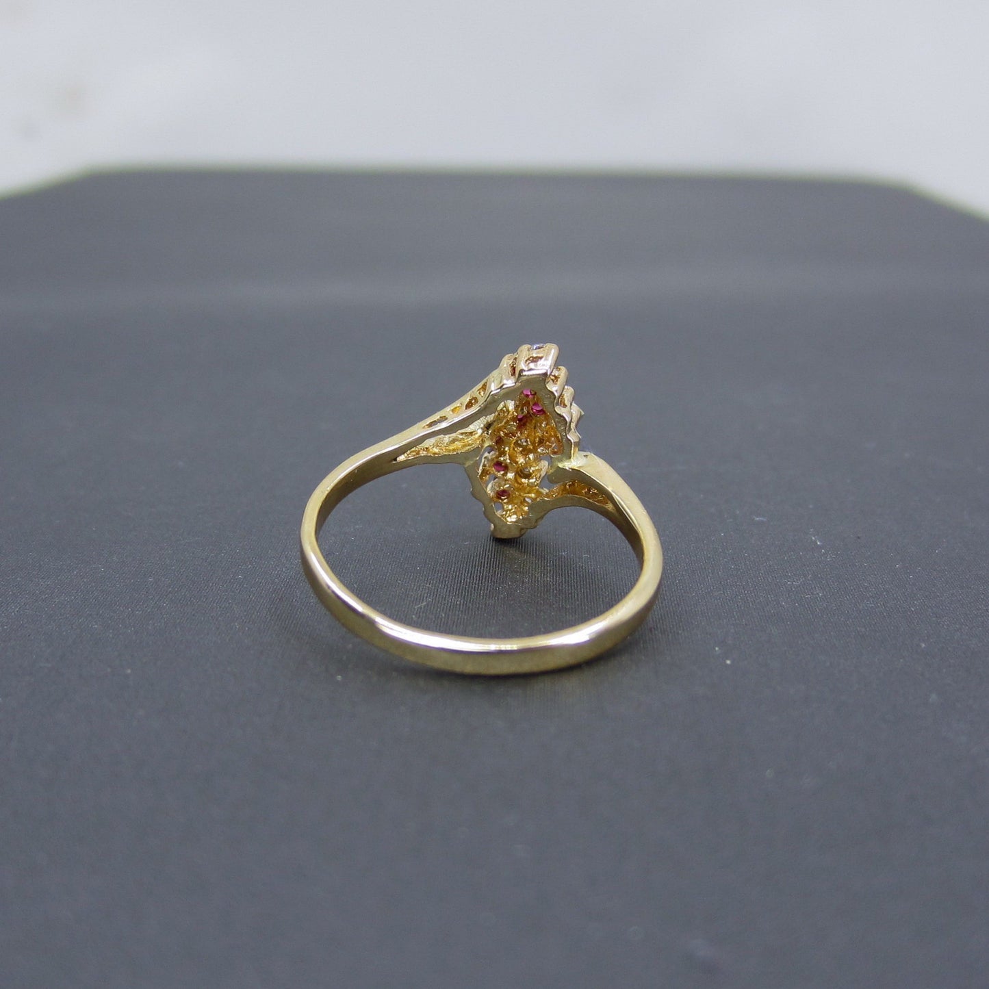 Vintage Ruby and Diamond Lightning Bolt Ring 14k c. 1980